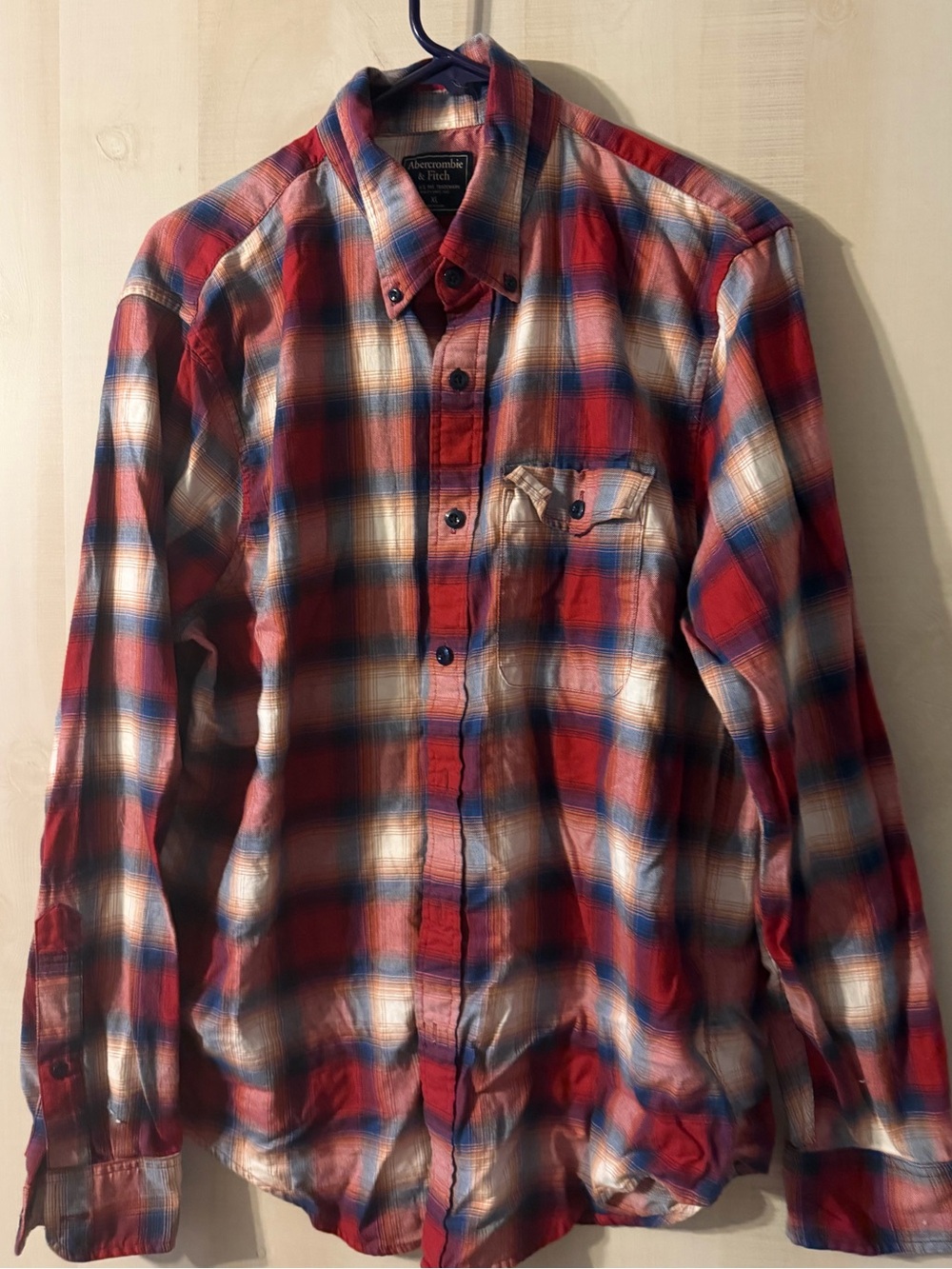 Abercrombie & Fitch shirt red‎ and blue plaid pattern long sleeve size XL